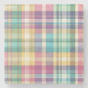 Spring/Easter pastel plaid/tartan  Stone Coaster