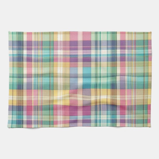 Spring/Easter pastel plaid/tartan  Tea Towel (Horizontal)