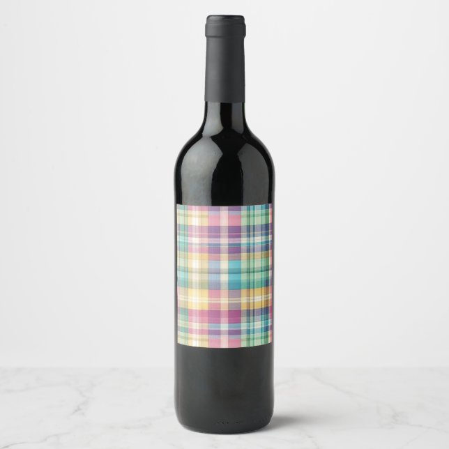 Spring/Easter pastel plaid/tartan  Wine Label (Front)