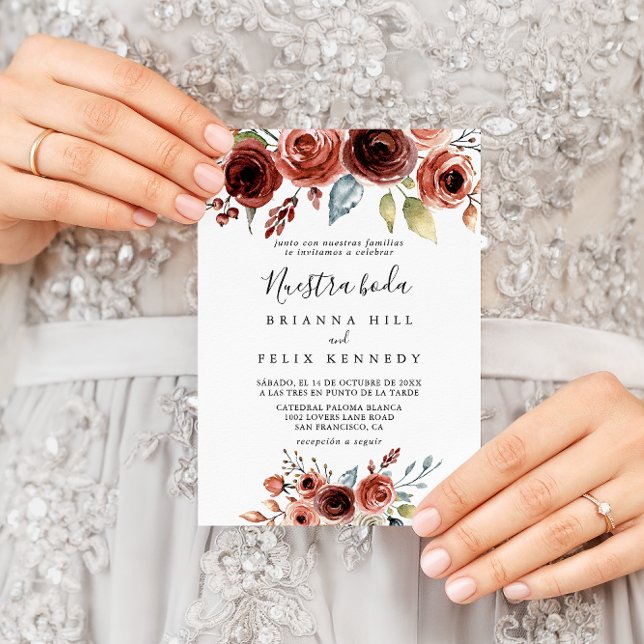 Spring Elegant Floral Nuestra Boda Wedding Invitation (Creator Uploaded)