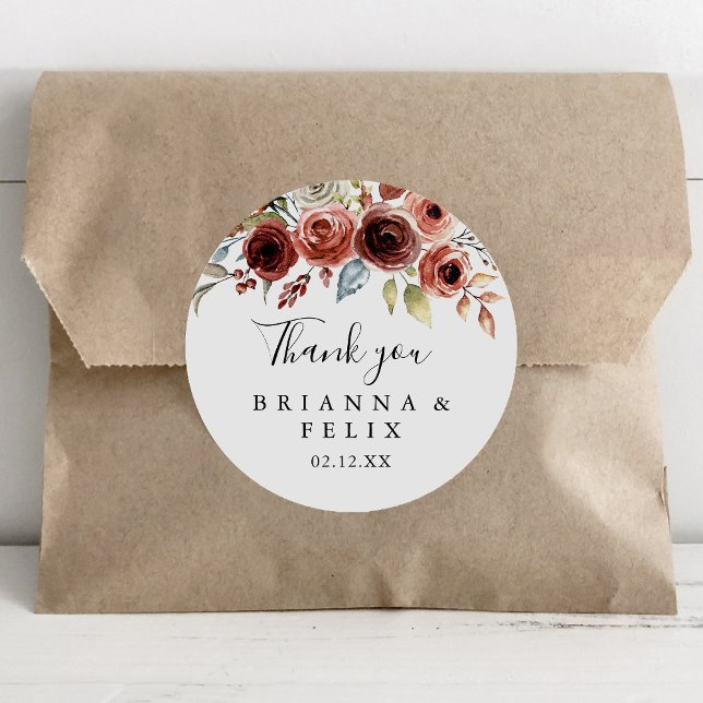 Spring Elegant Floral Thank You Wedding Favour Classic Round Sticker (Creator Uploaded)