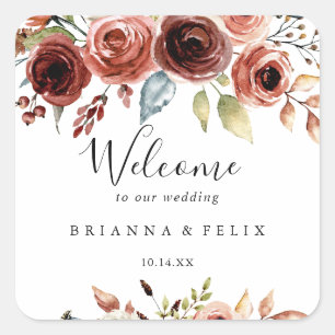 Spring Elegant Floral Wedding Welcome Square Sticker