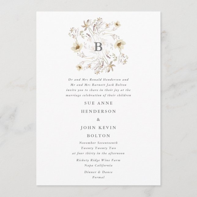 Spring Elegant Wildflower Wreath Floral Wedding Invitation (Front)