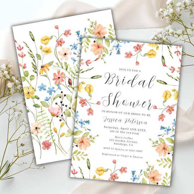 Spring Elegant Wildflowers Modern Bridal Shower  Invitation (Creator Uploaded)