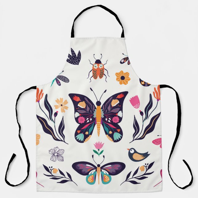 Spring Elements Butterflies Birds Flowers Apron (Front)