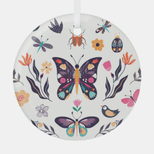 Spring Elements Butterflies Birds Flowers Glass Tree Decoration