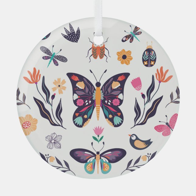 Spring Elements Butterflies Birds Flowers Glass Tree Decoration (Front)