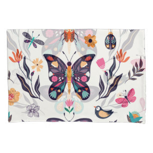 Spring Elements Butterflies Birds Flowers Pillowcase