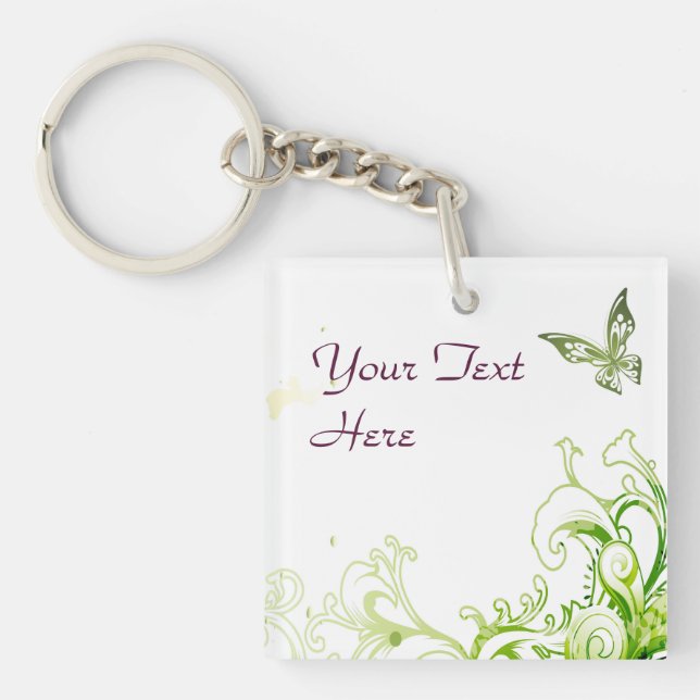Spring Emerald Green Floral Key Ring (Front)