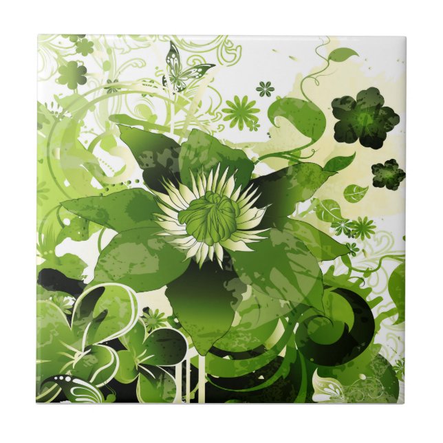Spring Emerald Green Floral Tile (Front)
