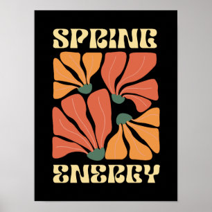 Spring Energy Retro Floral Design   Vintage Abstra Poster