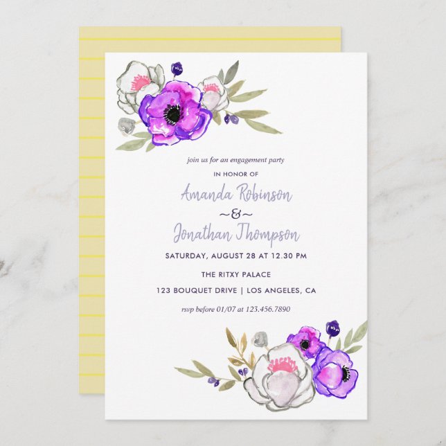 Spring Engagement Party watercolor floral Invite (Front/Back)