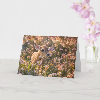 Spring Equinox Baby Deer Fawn Wildlife in Flowers Card