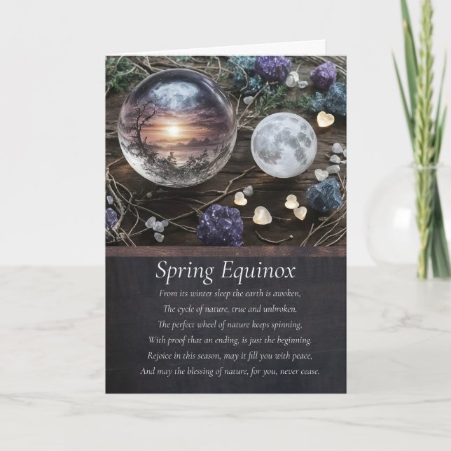 Spring Equinox Ostara with Globe Moon Crystals  Card (Front)