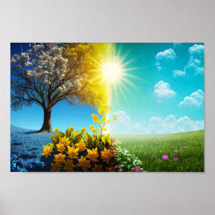 Spring Equinox Sunny Split Tree art Poster