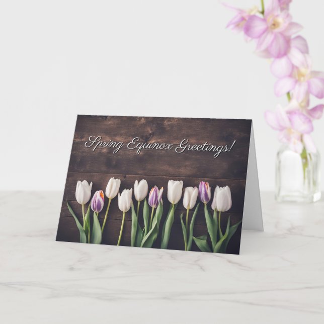 Spring Equinox with Tulips and Wood Beauty Card (Orchid)