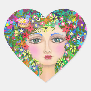 Spring Face Heart Shape Sticker