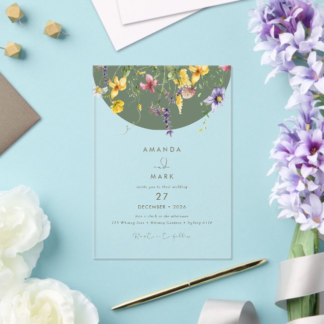 Spring Fall Boho Wildflower Bloom Whimsical  Acrylic Invitations (Insitu (Wedding))