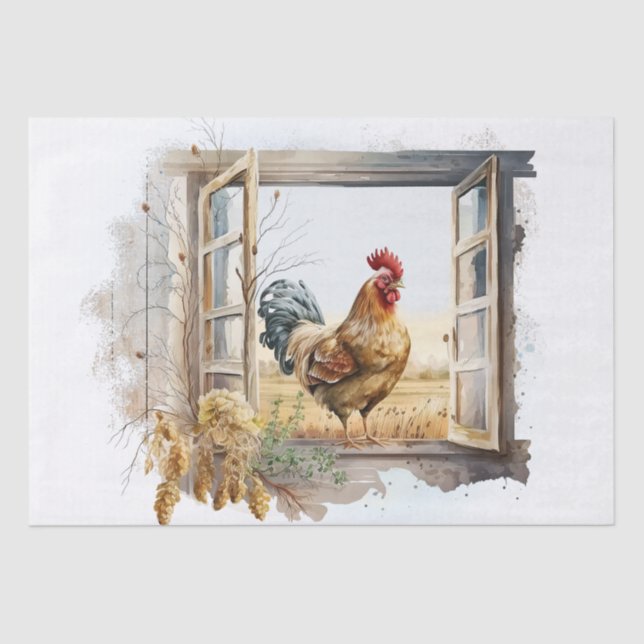 Spring Farm Rooster Watercolor Tissue Paper (Front)
