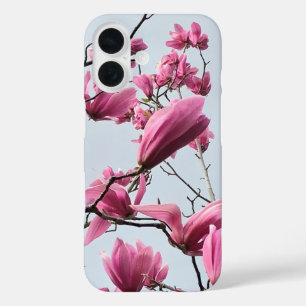Spring Fashion Pink Magnolia Blossoms Hanami Blue iPhone 16 Case