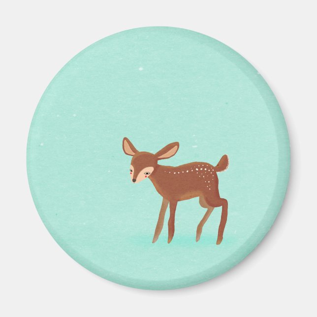 spring fawn baby deer on blue magnet (Front)