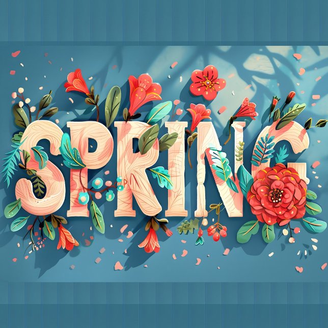 Spring Flat Holiday Card (Floral Arrangement Surrounding the word "Spring")