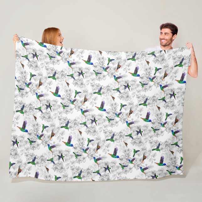 Spring Fleece Blancet Colourful Hummingbird Flying Blanket (In Situ)