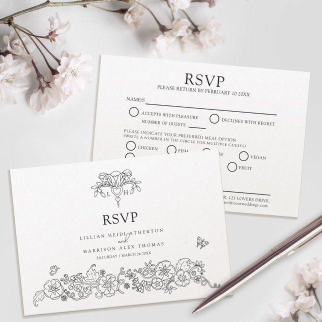 Spring fleur de lis art wedding meal option RSVP card (Creator Uploaded)
