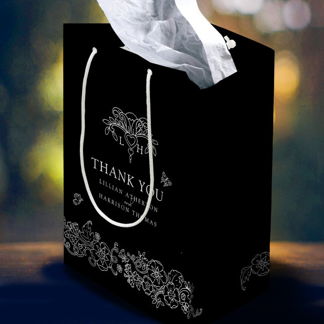 Spring fleur de lis black wedding white thank you medium gift bag (Creator Uploaded)