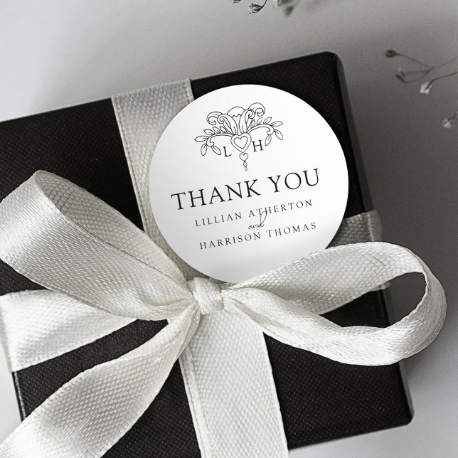 Spring fleur de lis elegant wedding thank you classic round sticker (Creator Uploaded)