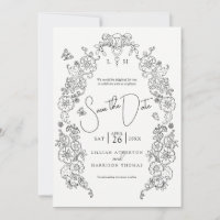 Spring Fleur de lis line art mono photo wedding 
