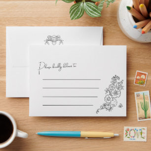 Spring Fleur de lis line art mono wedding Envelope