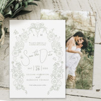 Spring Fleur de Lis sage green border art