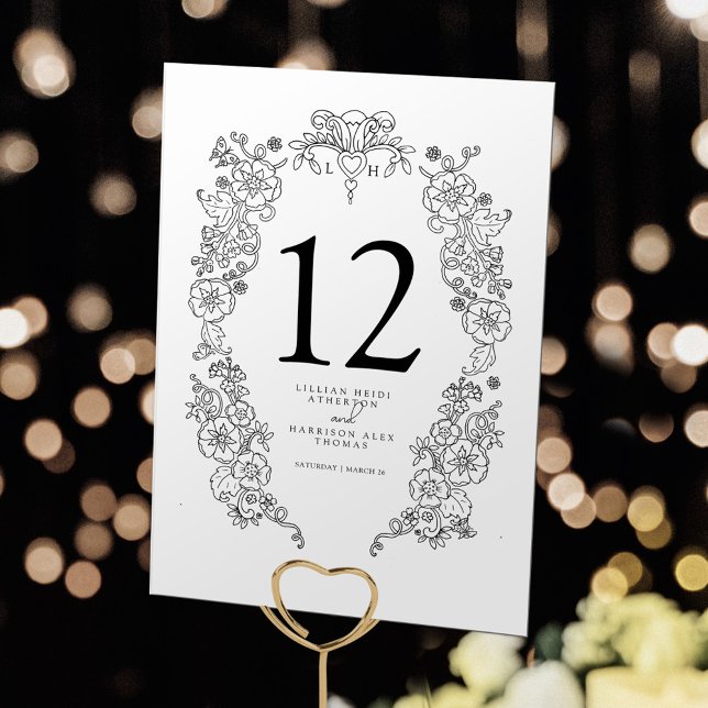 Spring Fleur de lis wedding black white art  Table Number (Creator Uploaded)
