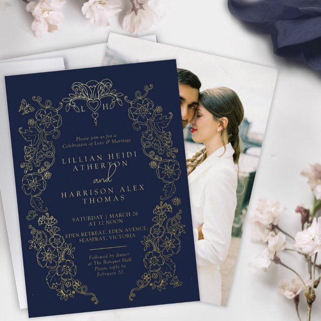 Spring Fleur de lis wedding dark blue gold (Creator Uploaded)
