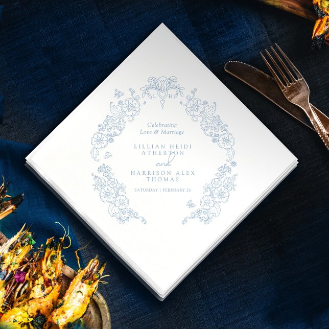 Spring Fleur de lis wedding grey blue white Napkin (Creator Uploaded)
