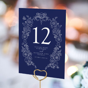 Spring Fleur de lis wedding navy blue white Table Number