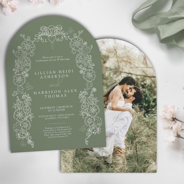 Spring Fleur de lis wedding sage green white Invitation (Creator Uploaded)