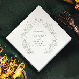 Spring Fleur de lis wedding sage green white Napkin