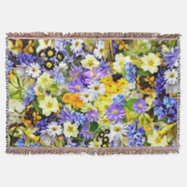 Spring Fling Floral Colour Burst Collage Afghan Throw Blanket (Front)