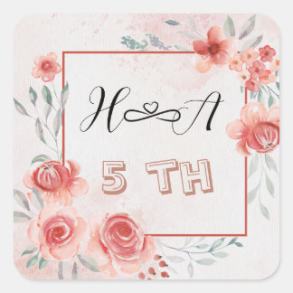 Spring Floral Anniversary | Elegant Modern Wedding Square Sticker
