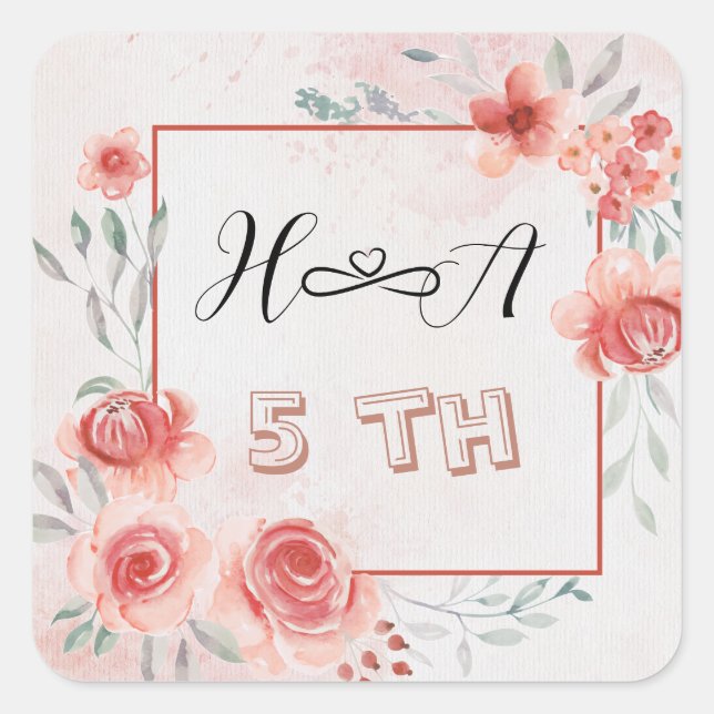 Spring Floral Anniversary | Elegant Modern Wedding Square Sticker (Front)