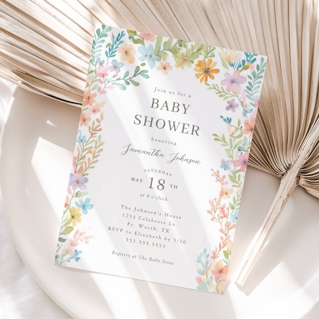 Spring Floral Arch Pastel Watercolor Baby Shower Invitation (Creator Uploaded)