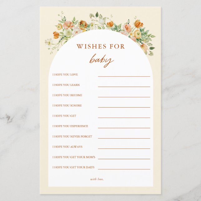 Spring Floral Baby Shower Wishes For Baby (Front)