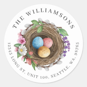 Spring Floral Bird Nest & Painted Eggs Classic Round Sticker