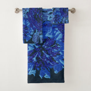 SPRING FLORAL BLACK BLUE BATHROOM TOWEL SET