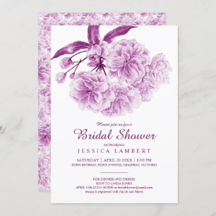 Spring floral blossom purple mauve bridal shower invitation
