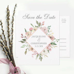 Spring Floral Blush Peony Wedding Save the Date Announcement Postcard