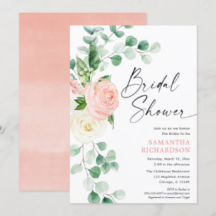 Spring floral blush pink greenery bridal shower invitation