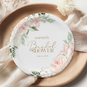 Spring Floral Blush Pink Sage Green Bridal Shower Paper Plate